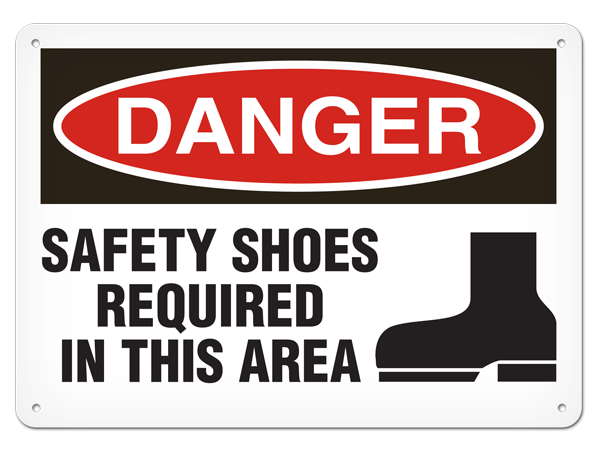 DANGER SAFETY SHOES REQUIRED IN THIS AREA with Pictogram PrimeGuard® Traditional OSHA Style Safety Sign