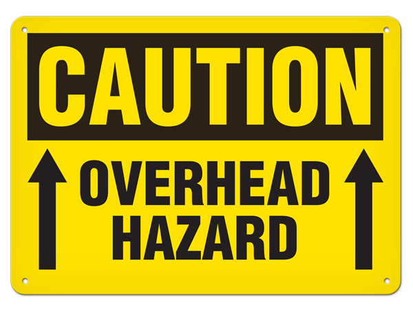 CAUTION OVERHEAD HAZARD with Up Arrows PrimeGuard® Traditional OSHA Style Safety Sign