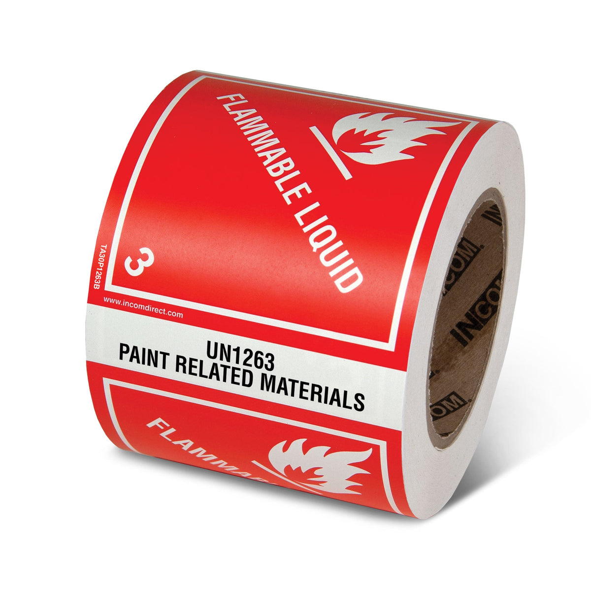 TA30P1263B Class 3 UN1263 FLAMMABLE LIQUID PAINT RELATED MATERIALS Hazmat Hazardous Material DOT Worded Preprinted Tabbed Shipping Labels (4 in x 4.75 in) 500 /roll