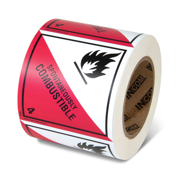 Class 4.2 SPONTANEOUSLY COMBUSTIBLE Hazmat Hazardous Material DOT Worded Shipping Labels (4 in x 4 in) 500 /roll