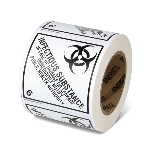 Class 6 INFECTIOUS SUBSTANCE Hazmat Hazardous Material DOT Worded Shipping Labels (4 in x 4 in) 500 /roll