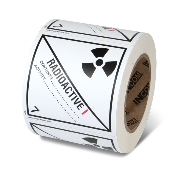 Class 7 RADIOACTIVE MATERIALS I Hazmat Hazardous Material DOT Worded Shipping Labels (4 in x 4 in) 500 /roll