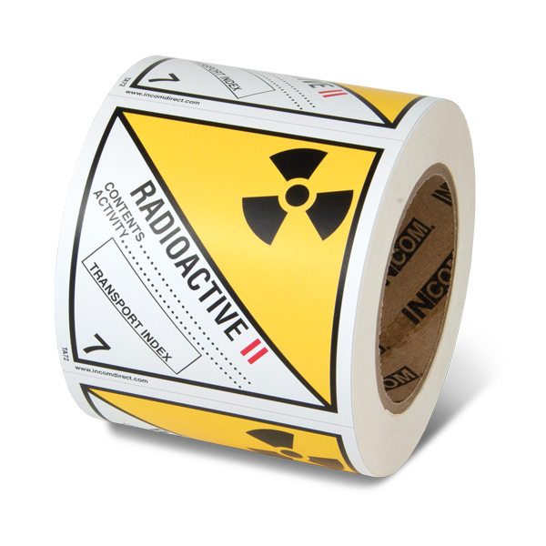 Class 7 RADIOACTIVE MATERIALS II Hazmat Hazardous Material DOT Worded Shipping Labels (4 in x 4 in) 500 /roll