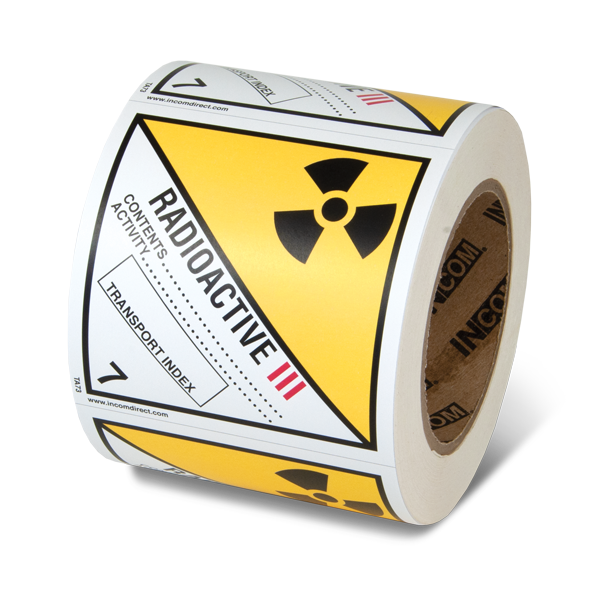 Class 7 RADIOACTIVE MATERIALS III Hazmat Hazardous Material DOT Worded Shipping Labels (4 in x 4 in) 500 /roll