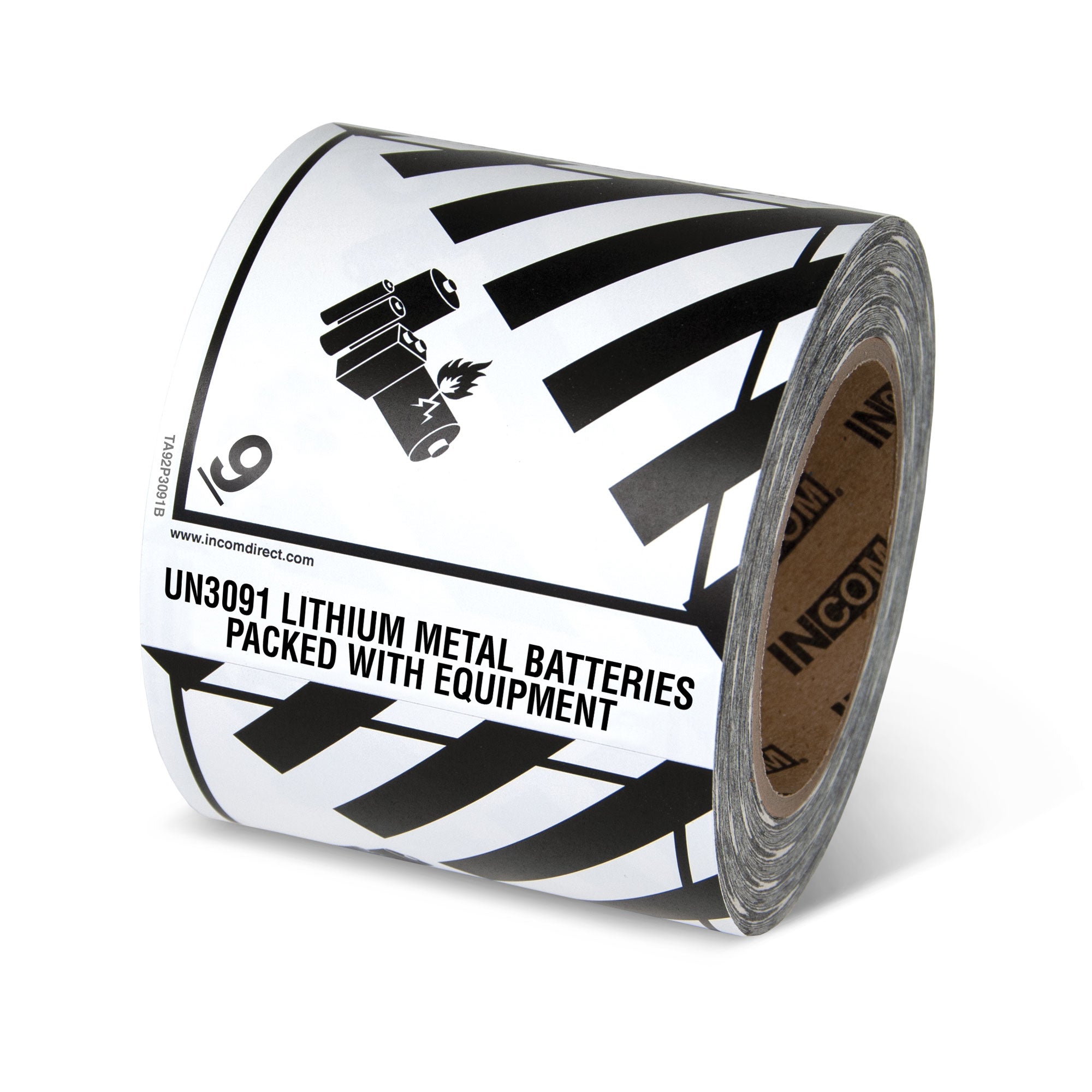TA92P3091B Class 9 UN3091 MISCELLANEOUS PRODUCTS LITHIUM METAL BATTERIES CONTAINED WITH EQUIPMENT Hazmat Hazardous Material DOT Worded Preprinted Tabbed Shipping Labels (4 in x 4.75 in) 500 /roll