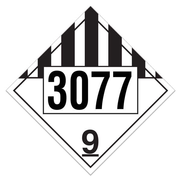 Class 9 ENVRONMENTALLY HAZARDOUS SUBSTANCES SOLD, N.O.S. DOT Worded Hazmat UN 3077 Pre-numbered 4-digit Placards (100 /pkg)