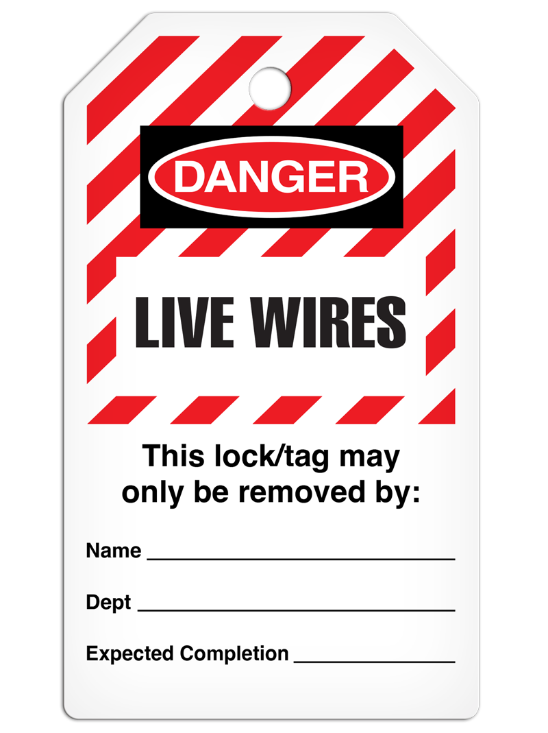 LOCKOUT LIVE WIRES DuraPly™ Tag (25/pkg) Striped