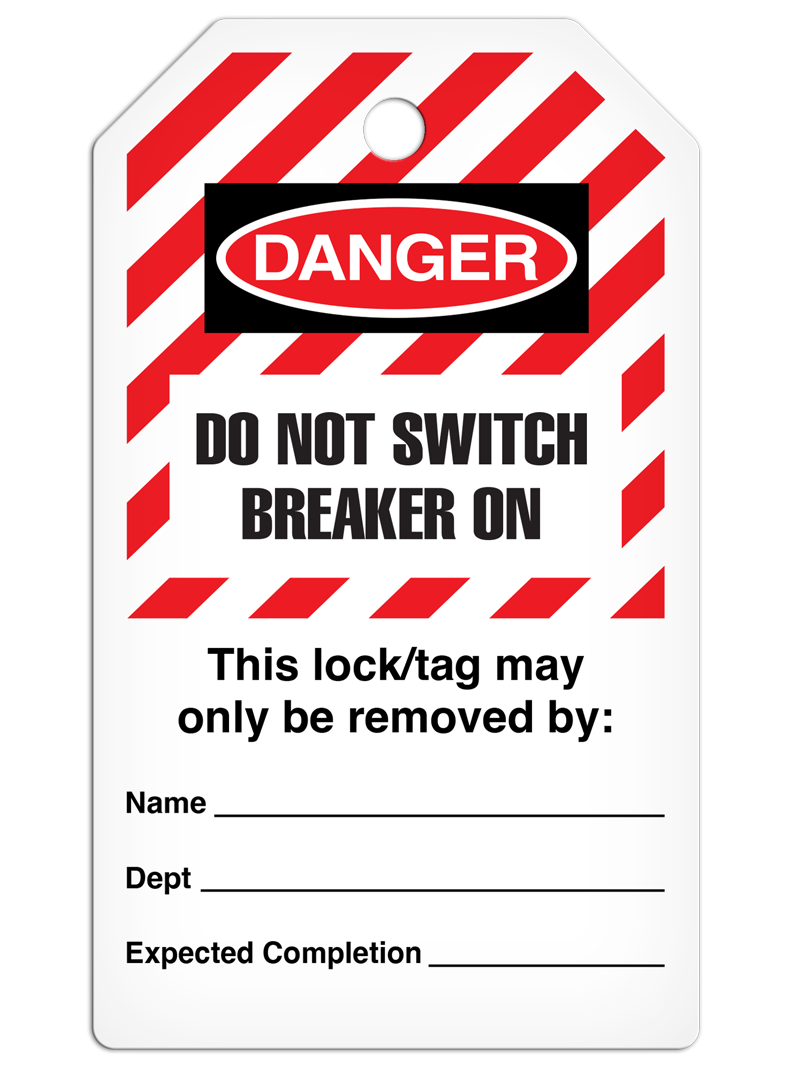 LOCKOUT DO NOT SWITCH BREAKER ON DuraPly™ Tag (25/pkg) Striped