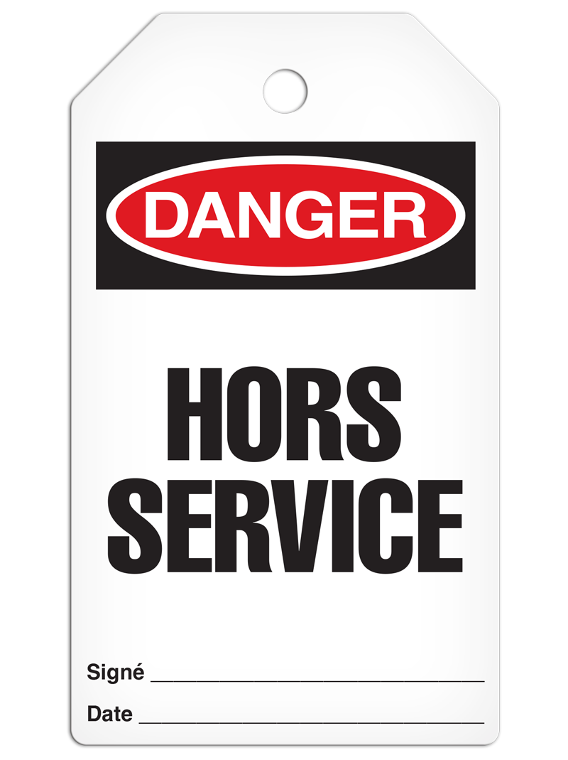 DANGER HORS SERVICE French DuraPly™ Tag (25/pkg)