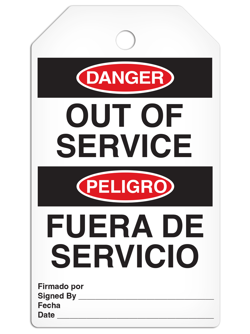 DANGER OUT OF SERVICE English/Spanish Bilingual DuraPly™ Tag (25/pkg)