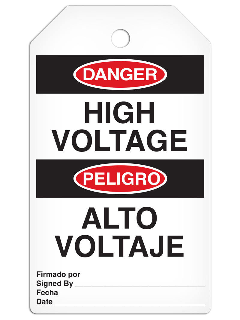 DANGER HIGH VOLTAGE English/Spanish Bilingual DuraPly™ Tag (25/pkg)