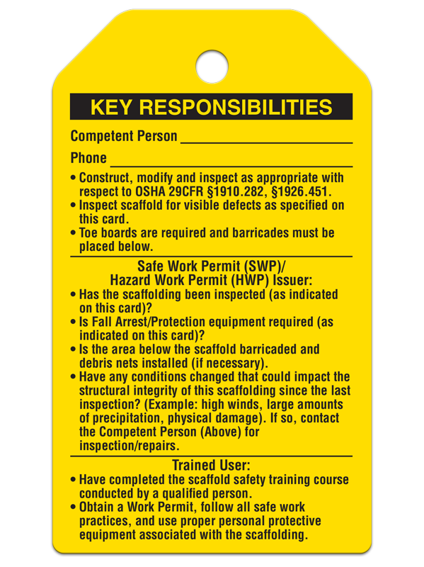 SCAFFOLD INSPECTION DuraPly™ Safety Tag (25/pkg)