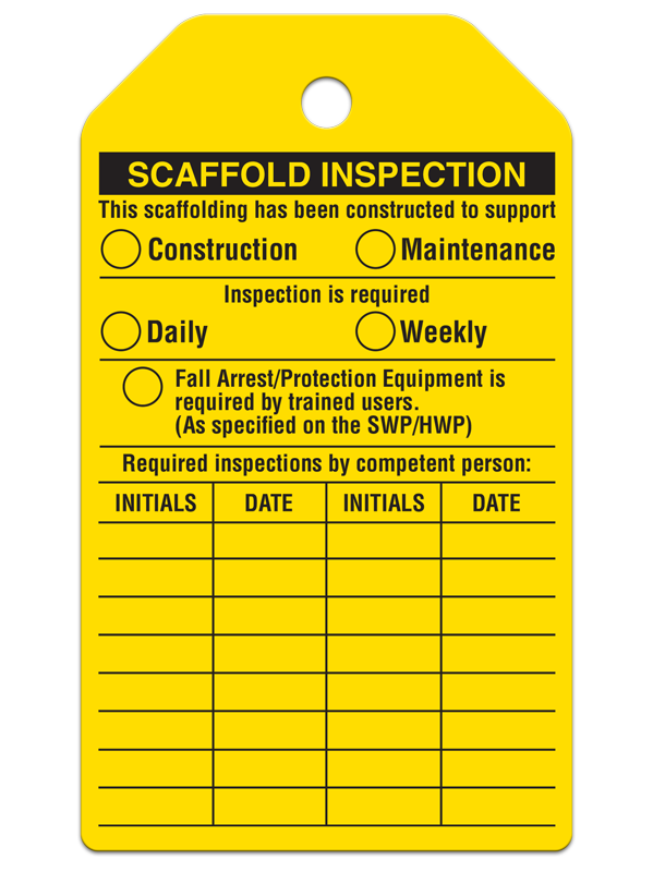 SCAFFOLD INSPECTION DuraPly™ Safety Tag (25/pkg)