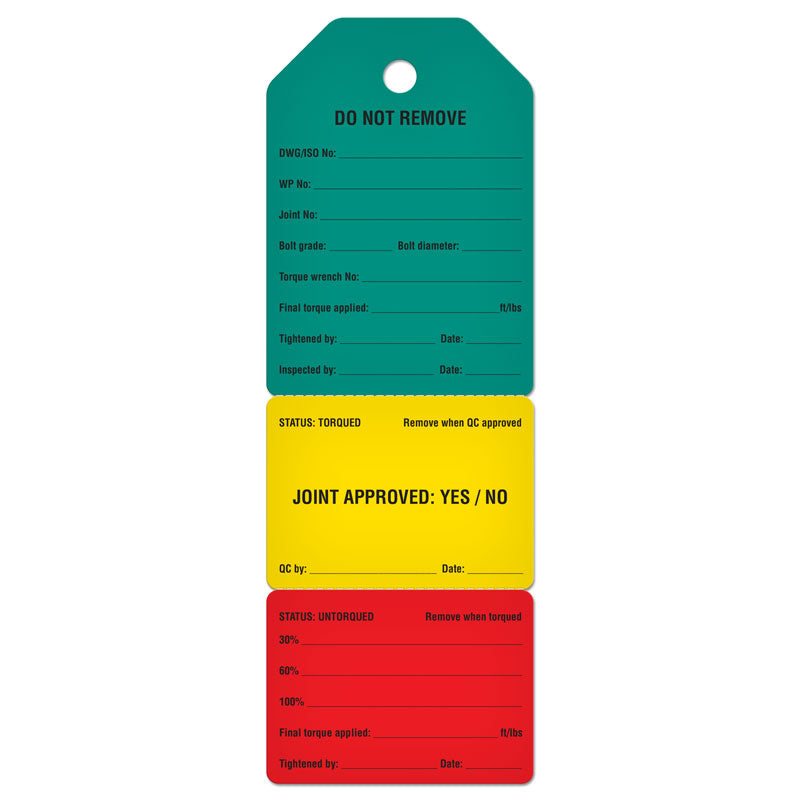 3-Part Perforated FLANGE TORQUE INSPECTION DuraPly™ Tag (2.75 in x 7.9 in)