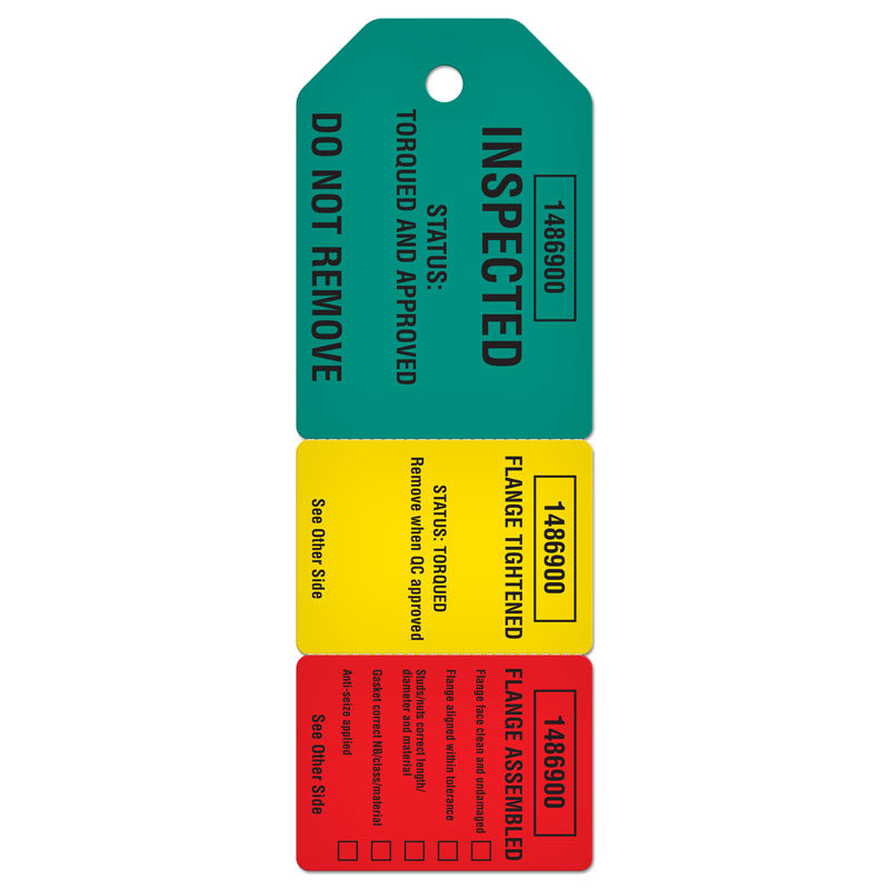 3-Part Perforated FLANGE TORQUE INSPECTION DuraPly™ Tag (2.75 in x 7.9 in)