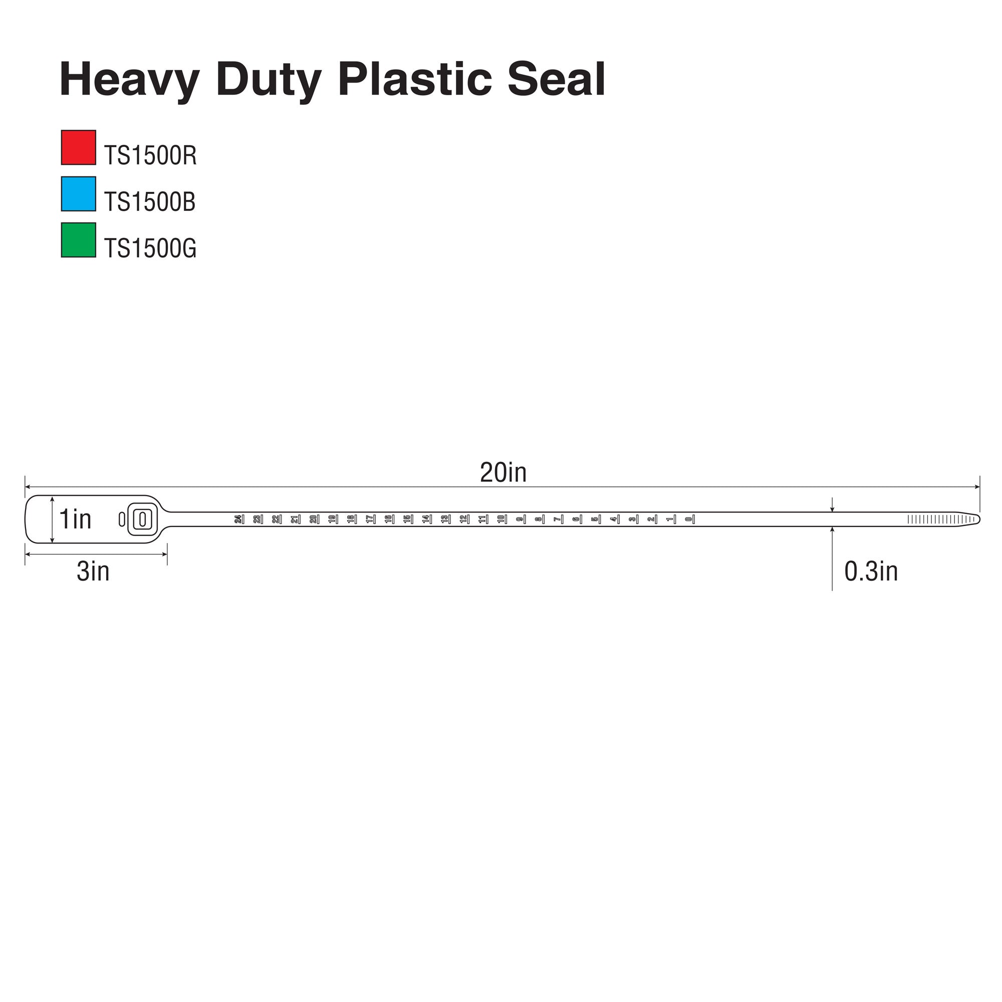 TS1500-series Heavy Duty Plastic Tamper Evident Transport Trailer and Security Seals (1,000 /case) line drawing with dimensions