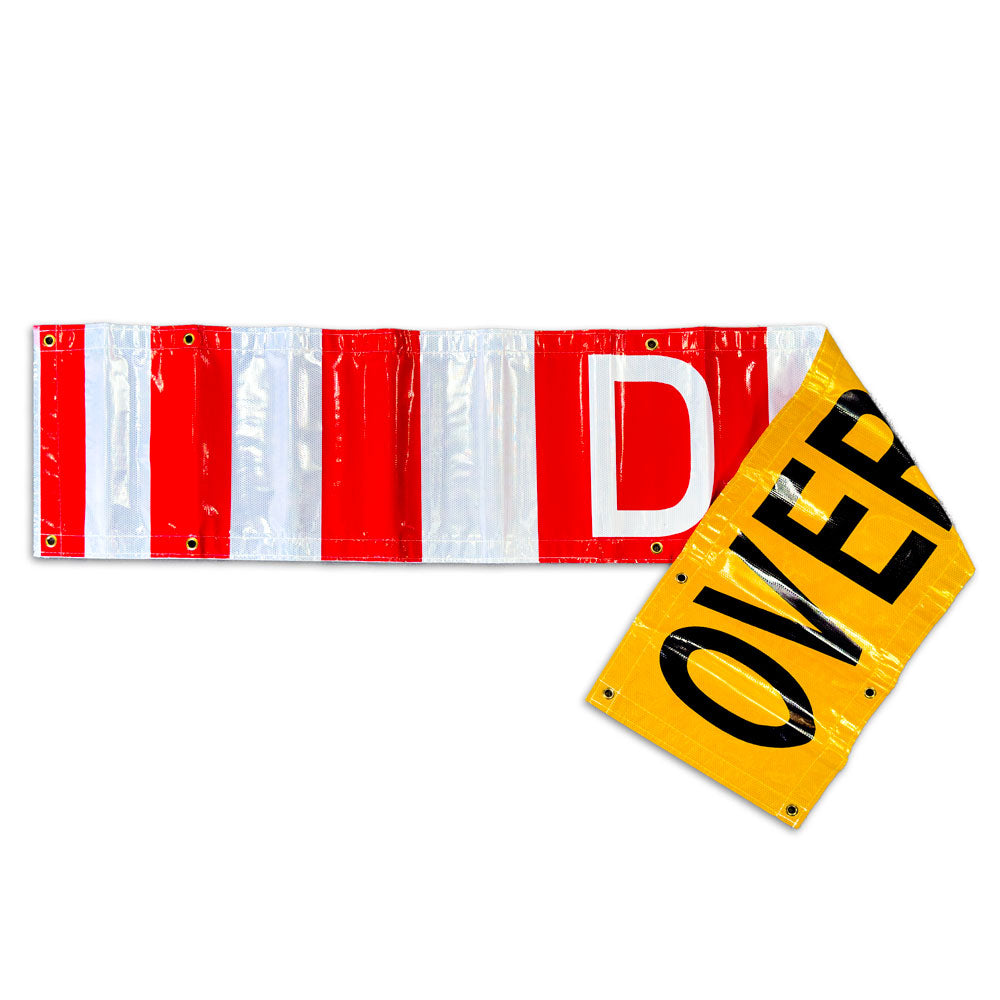 TS8015DSBR Ultra Durable OVERSIZE LOAD / "D" Double Sided Over-Dimensional Load Sign Refelctive Banner (12 in x 96 in) folded over to see both sides