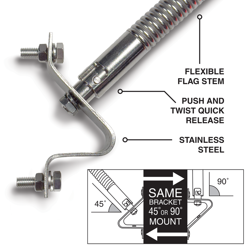 Stainless Steel Rod and Mounting Bracket for Orange Polyester Jersey Safety Flag (18 in x 18 in) Flag Included