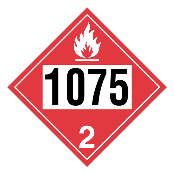 Class 2.1 FLAMMABLE GASES DOT Hazmat and TDG International Dangerous Goods UN 1075 Pre-numbered 4-digit Placards (100 /pkg)