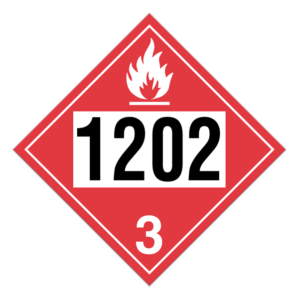 Class 3 FLAMMABLE LIQUIDS DOT Hazmat and TDG International Dangerous Goods UN 1202 Pre-numbered 4-digit Placards (100 /pkg)