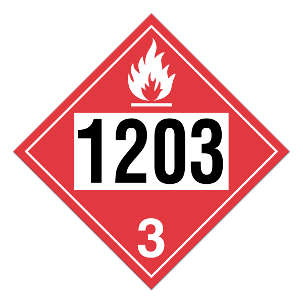 Class 3 FLAMMABLE LIQUIDS DOT Hazmat and TDG International Dangerous Goods UN 1203 Pre-numbered 4-digit Placards (100 /pkg)