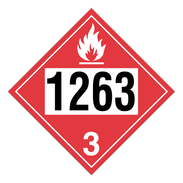 Class 3 FLAMMABLE LIQUIDS DOT Hazmat and TDG International Dangerous Goods UN 1263 Pre-numbered 4-digit Placards (100 /pkg)