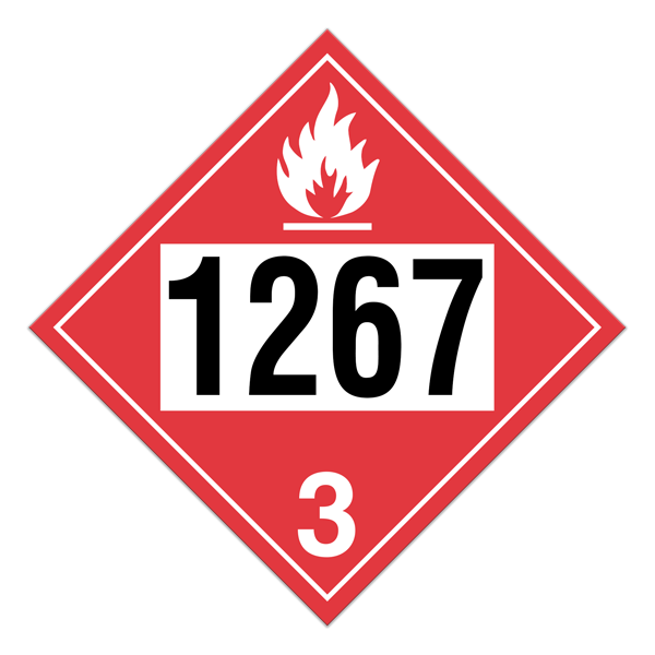 Class 3 FLAMMABLE LIQUIDS DOT Hazmat and TDG International Dangerous Goods UN 1267 Pre-numbered 4-digit Placards (100 /pkg)