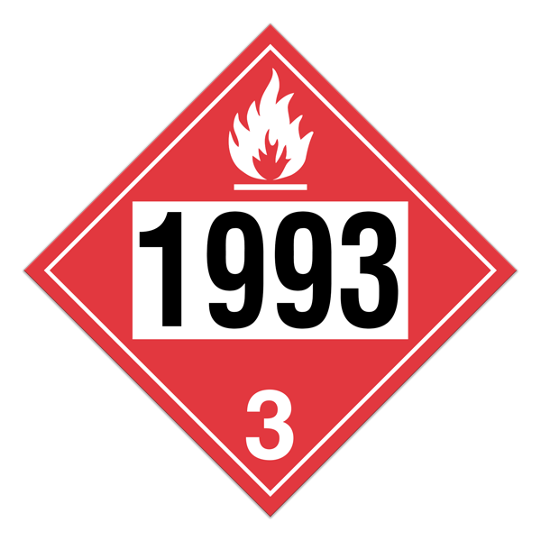 Class 3 FLAMMABLE LIQUIDS DOT Hazmat and TDG International Dangerous Goods UN 1993 Pre-numbered 4-digit Placards (100 /pkg)