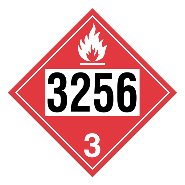 Class 3 FLAMMABLE LIQUIDS DOT Hazmat and TDG International Dangerous Goods UN 3256 Pre-numbered 4-digit Placards (100 /pkg)