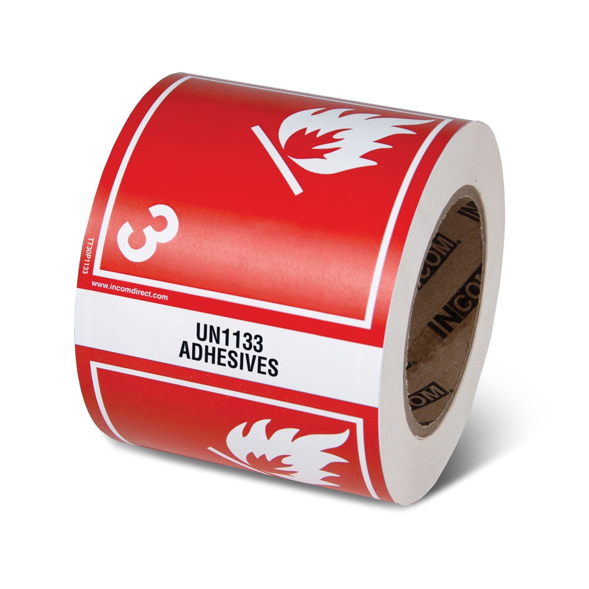 TT30P1133 Class 3 UN1133 FLAMMABLE LIQUID ADHESIVES TDG Hazardous Material Canadian and International Preprinted Tabbed Shipping Labels (4 in x 4.75 in) 500 /roll