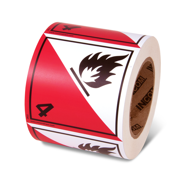 Class 4 SPONTANEOUS COMBUSTION TDG Hazardous Material Canadian and International Shipping Labels (4 in x 4 in) 500 /roll