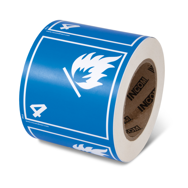 Class 4 WATER REACTIVE SUBSTANCES TDG Hazardous Material Canadian and International Shipping Labels (4 in x 4 in) 500 /roll