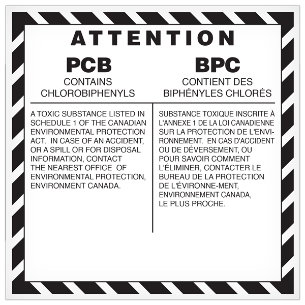 ATTENTION PCB/ BPC Bilingual Hazardous Material and Waste Label (6 in x 6 in) 500 /roll