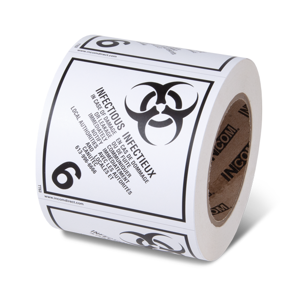 Class 6 INFECTIOUS SUBSTANCES TDG Hazardous Material Canadian and International Shipping Labels (4 in x 4 in) 500 /roll