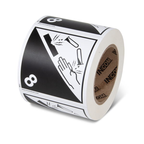 Class 8 CORROSIVES TDG Hazardous Material Canadian and International Shipping Labels (4 in x 4 in) 500 /roll