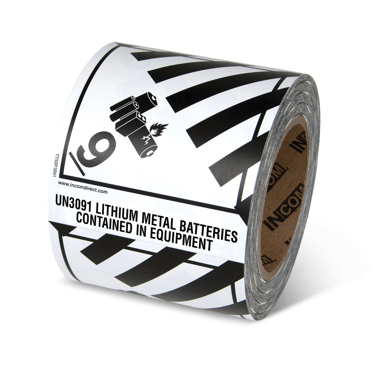 TT92P3091A Class 9 UN3091 MISCELLANEOUS PRODUCTS LITHIUM METAL BATTERIES CONTAINED IN EQUIPMENT TDG Hazardous Material Canadian and International Preprinted Tabbed Shipping Labels (4 in x 4.75 in) 500 /roll