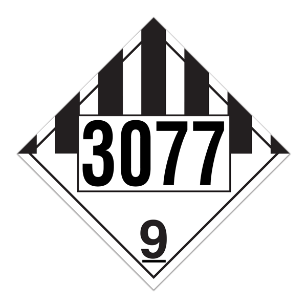 Class 9 ENVIRONMENTALLY HAZARDOUS SUBSTANCES, SOLID International TDG Dangerous Goods UN 3077 Pre-numbered 4-digit Placards (100 /pkg)