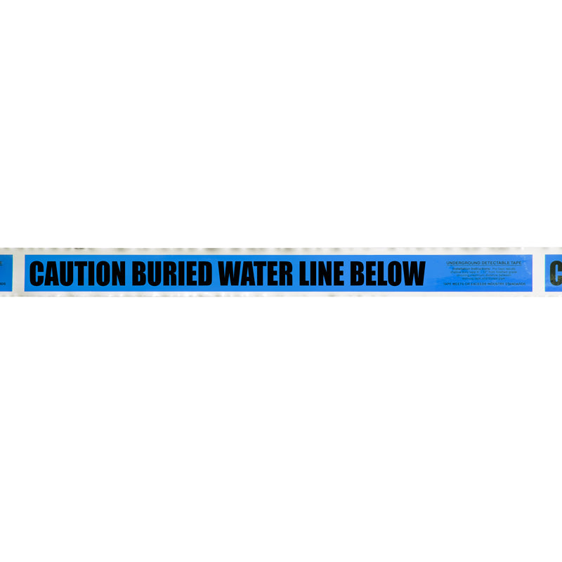CAUTION BURIED WATER LINE BELOW Blue/Black Detectable Underground Utility Marking Warning Roll Tape (1,000 ft) - Price per Roll