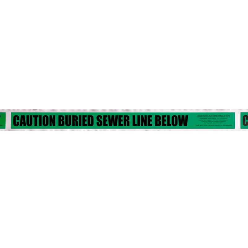 CAUTION BURIED SEWER LINE BELOW Green/Black Detectable Underground Utility Marking Warning Roll Tape (1,000 ft)) - Price per Roll