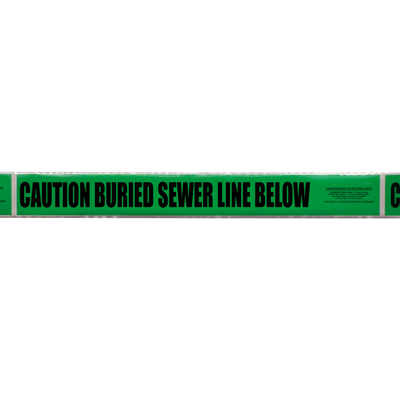 CAUTION BURIED SEWER LINE BELOW Green/Black Detectable Underground Utility Marking Warning Roll Tape (1,000 ft)) - Price per Roll