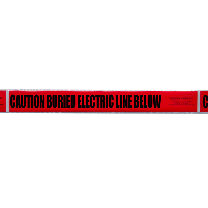 CAUTION BURIED ELECTRIC LINE BELOW Red/Black Detectable Underground Utility Marking Warning Roll Tape (1,000 ft)) - Price per Roll