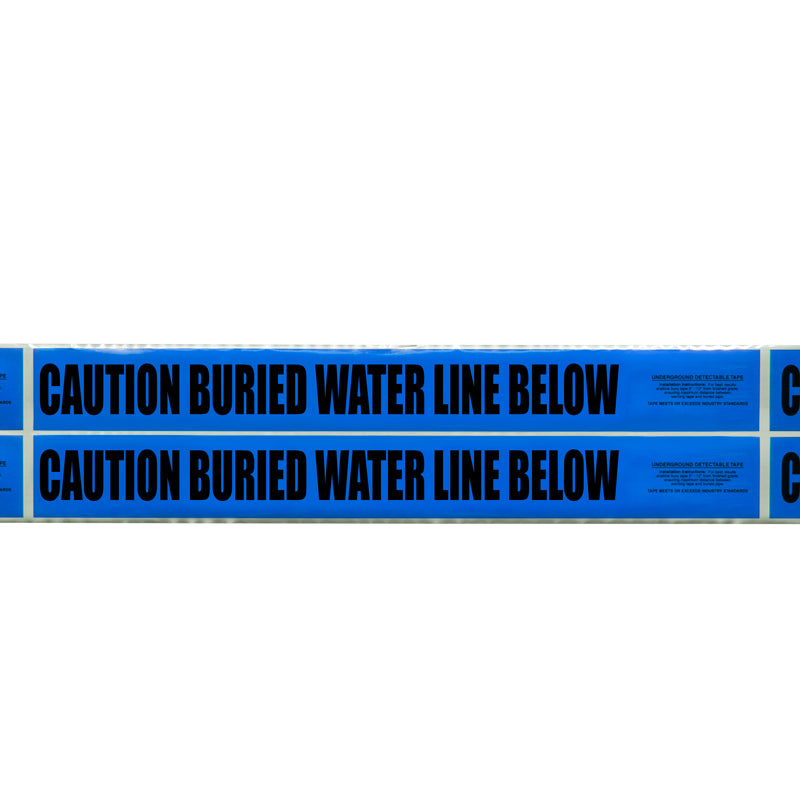 CAUTION BURIED WATER LINE BELOW Blue/Black Detectable Underground Utility Marking Warning Roll Tape (1,000 ft) - Price per Roll