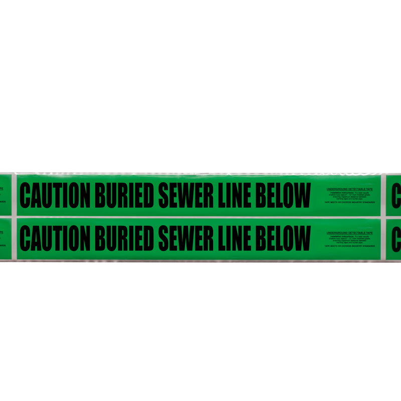 CAUTION BURIED SEWER LINE BELOW Green/Black Detectable Underground Utility Marking Warning Roll Tape (1,000 ft)) - Price per Roll