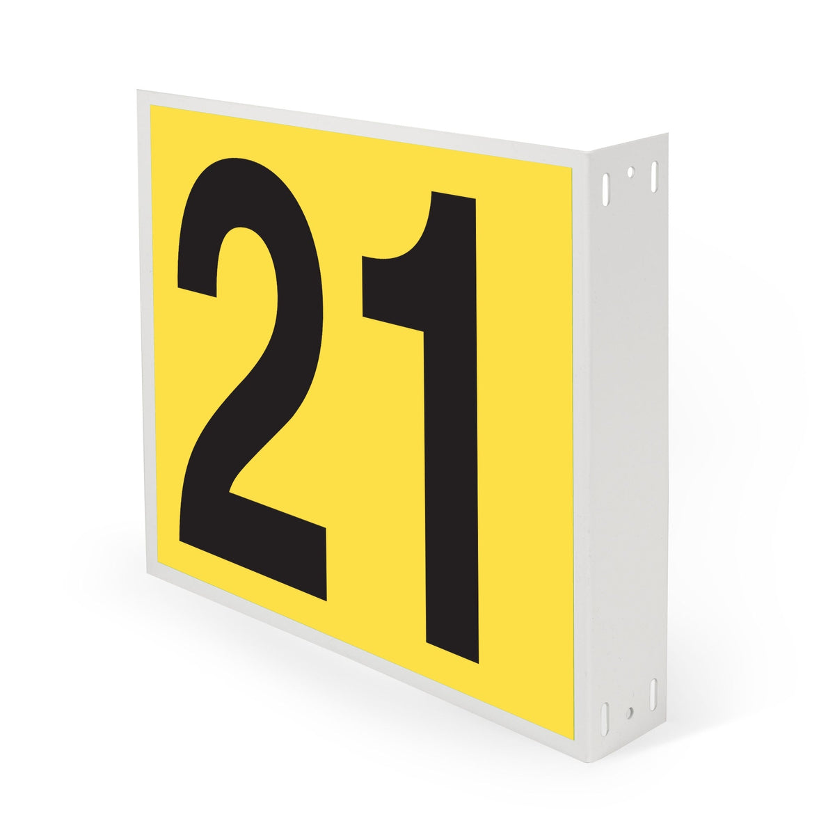 WML10PK21Y Heavy Duty Warehouse Aisle Location Signs (12 in x 10 in) Consecutively Numbered with L-Bend Printed Both Sides (10 /pkg) Numbers 21-30 Yellow