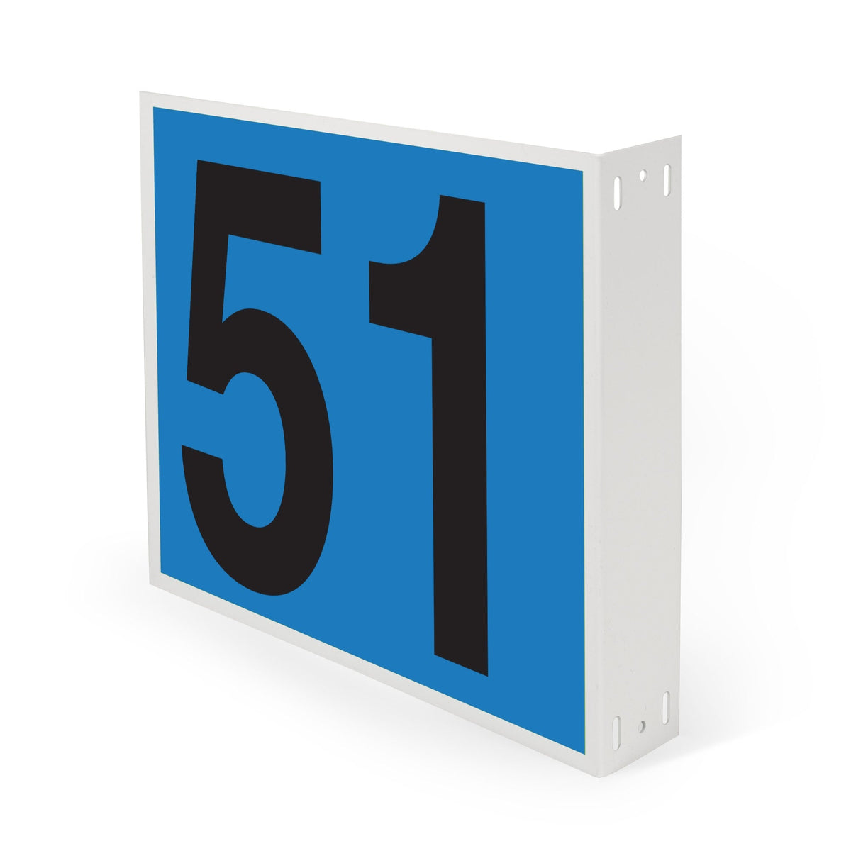 WML10PK51B Heavy Duty Warehouse Aisle Location Signs (12 in x 10 in) Consecutively Numbered with L-Bend Printed Both Sides (10 /pkg) Numbers 50-61 Blue