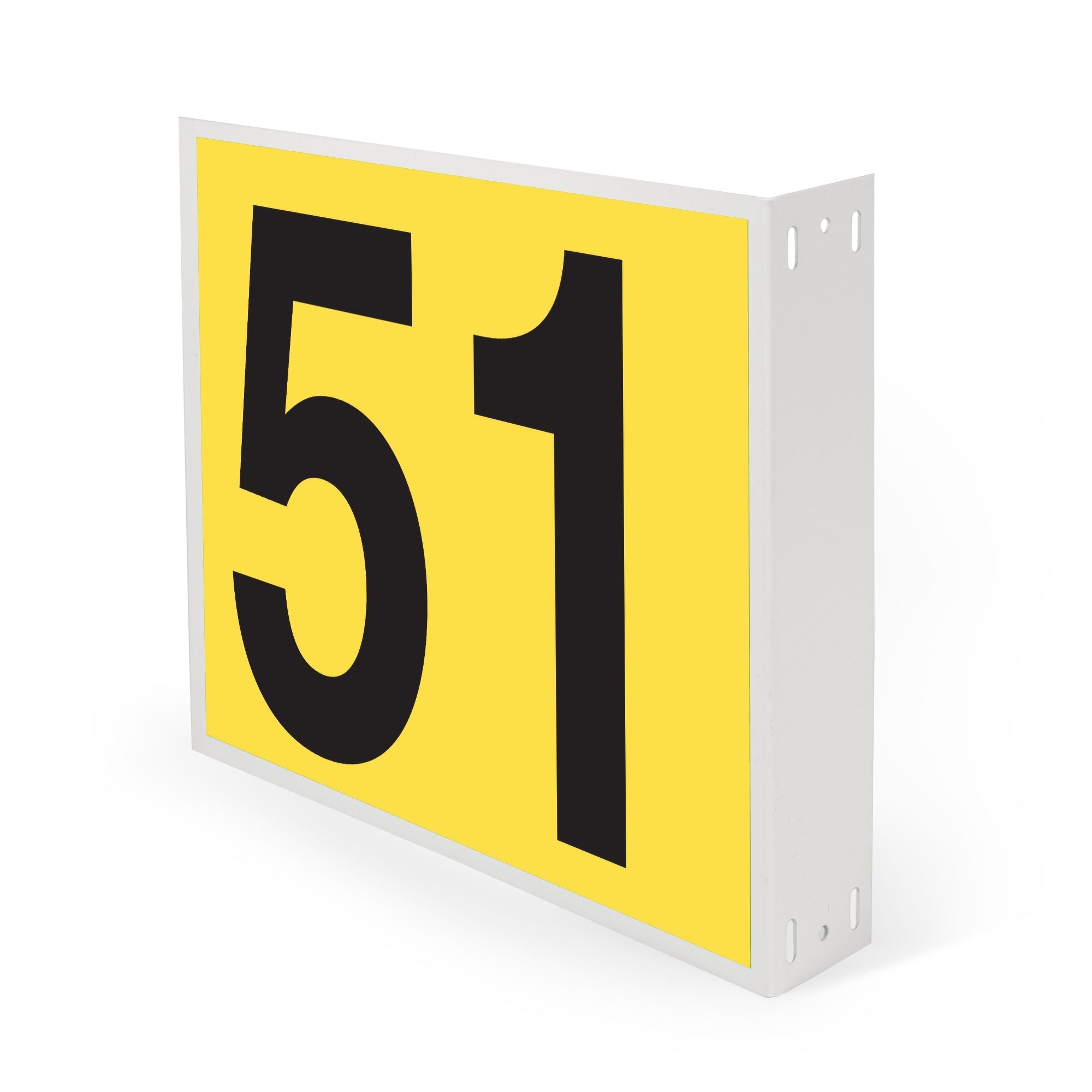 WML10PK51Y Heavy Duty Warehouse Aisle Location Signs (12 in x 10 in) Consecutively Numbered with L-Bend Printed Both Sides (10 /pkg) Numbers 50-61 Yellow