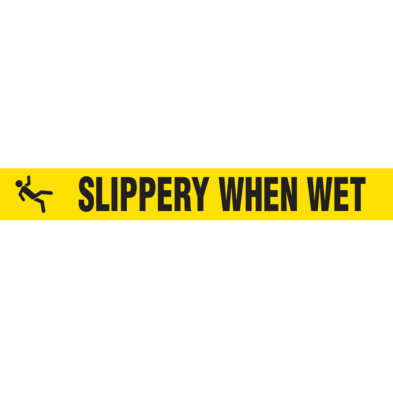 WTP100 SLIPPERY WHEN WET Black on Yellow Printed Safety Message Warehouse Floor Marking Tape (3 in x 54 ft)