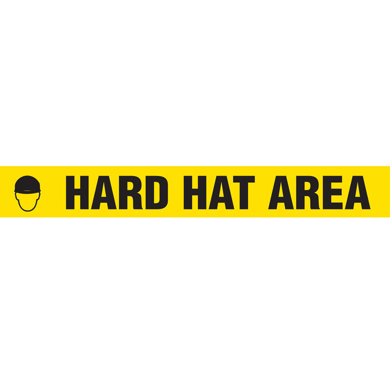 WTP108 HARD HAT AREA Black on Yellow Printed Safety Message Warehouse Floor Marking Tape (3 in x 54 ft)