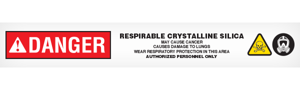 BT10211 Red/Black/Yellow//White DANGER RESPIRABLE CRYSTALLINE SILICA MAY CAUSE CANCER CAUSES DAMAGE TO LUNGS  WEAR RESPIRATORY PROTECTION IN THIS AREA AUTHORIZED PERSONNEL ONLY Barricade Message Safety Tape (3 in x 1,000 ft) 12 /case - Price per Roll