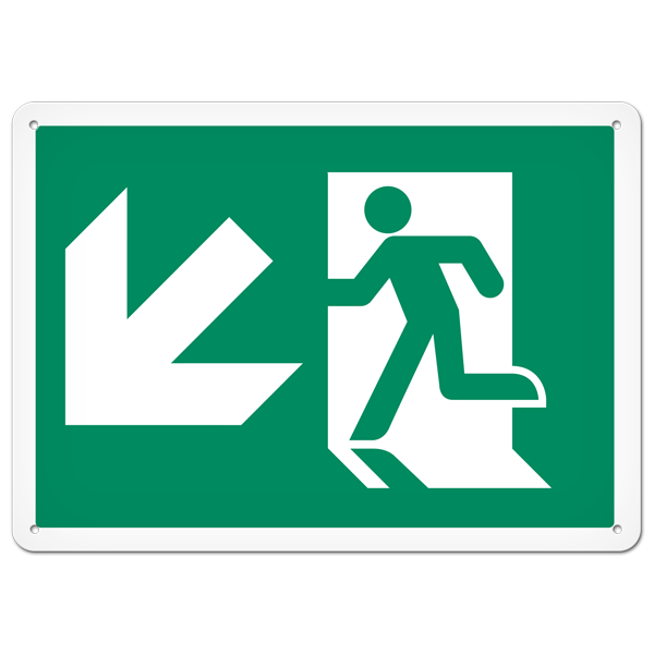 RUNNING MAN with LEFT DOWN ARROW PrimeGuard®  Egress Marking Safety Sign (10 in X 14 in)